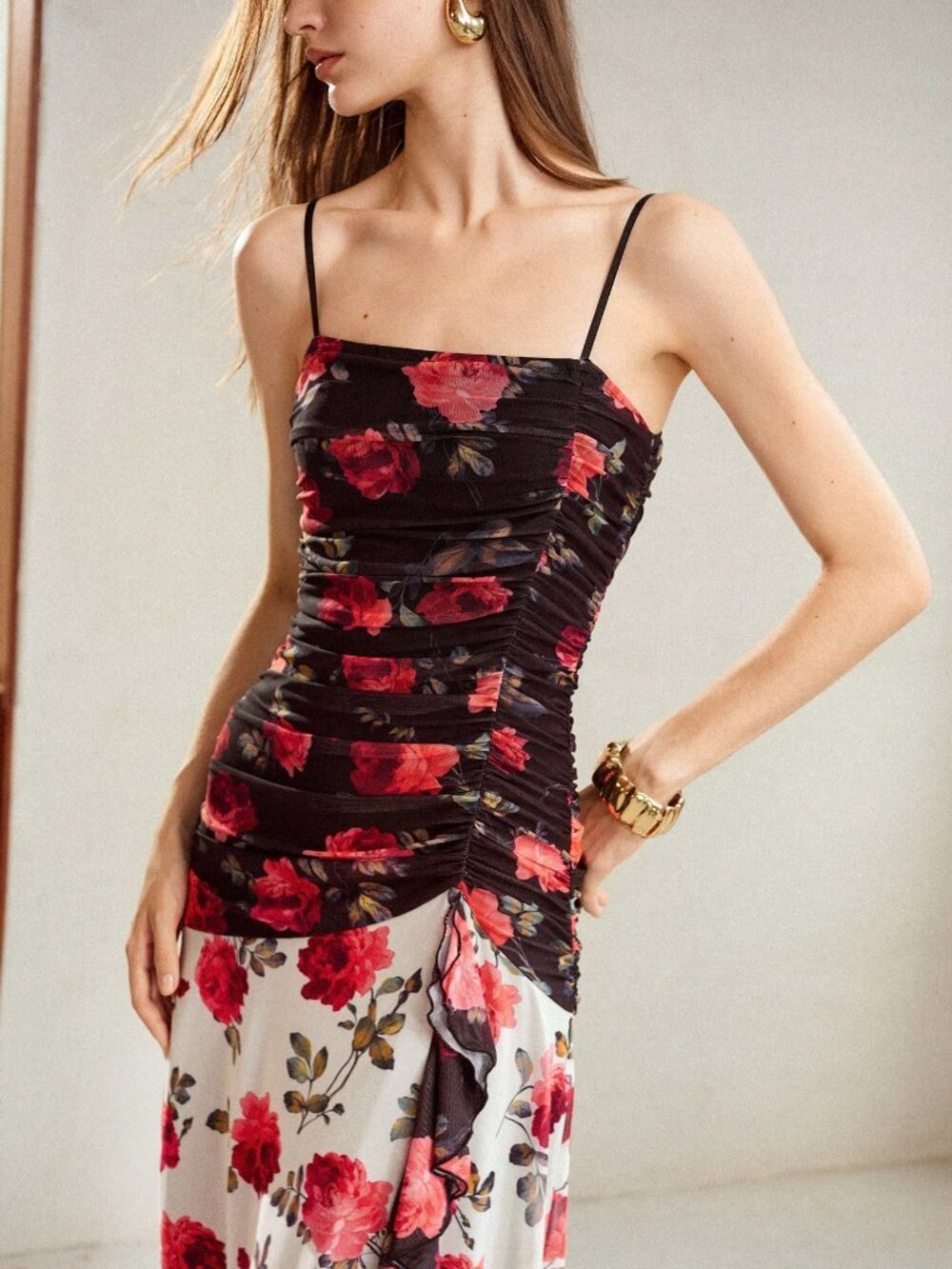 Multicolor Elegant Women's Mesh Print Spaghetti Strap Dress - Picture 3 of 6